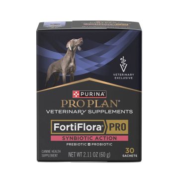 A Box of 30 Sachets of Pro Plan Veterinary Supplements FortiFlora Synbiotic Action Canine Health Supplement.