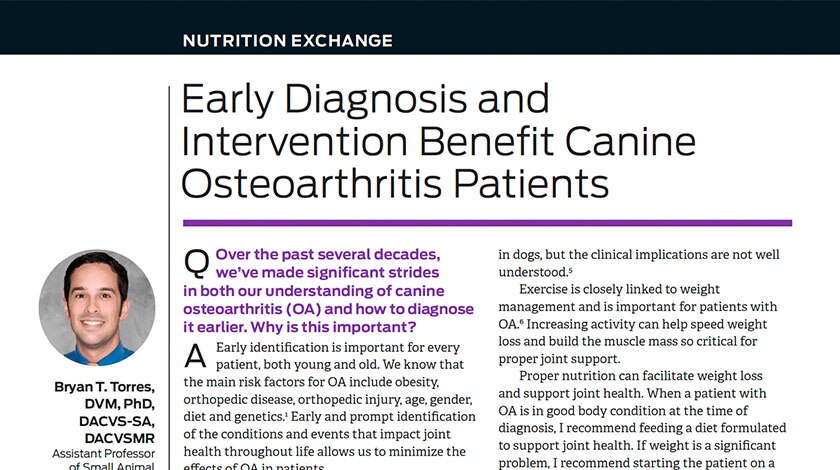Nutrition Exchange&rsquo;s Early Diagnosis and Intervention Benefit Canine Osteoarthritis Patients
