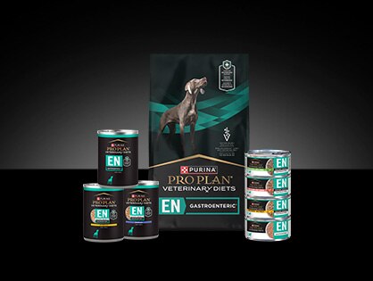 Lineup of Pro Plan Veterinary Diet EN Gastroenteric&reg; formulas.