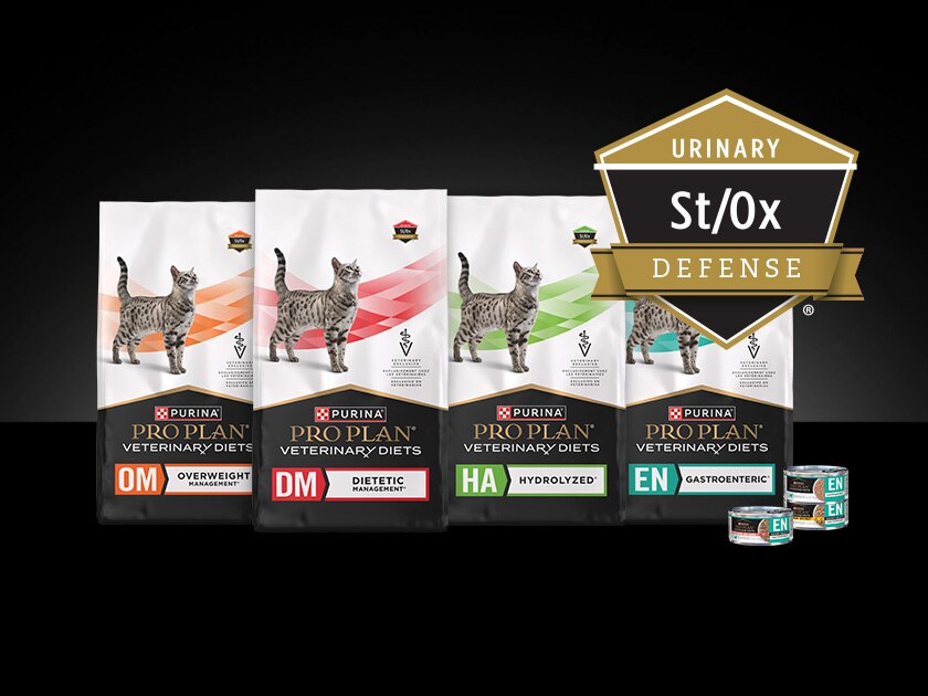 Feline Pro Plan Veterinary Diet St/Ox Defense&trade; package lineup.