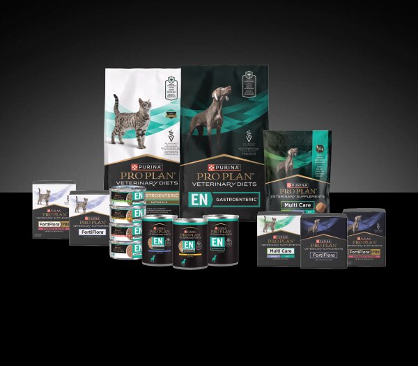 Lineup of Pro Plan Veterinary gut health products.