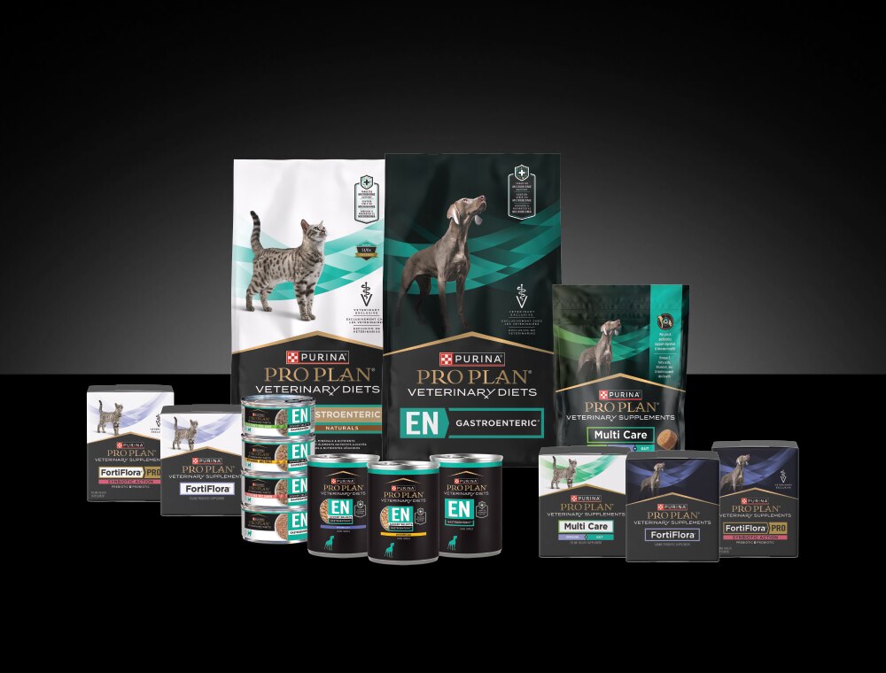 Lineup of Pro Plan Veterinary gut health products.