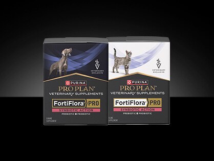 Canine and feline Pro Plan Veterinary Supplements FortiFlora&reg; PRO Synbiotic Action Probiotic packages