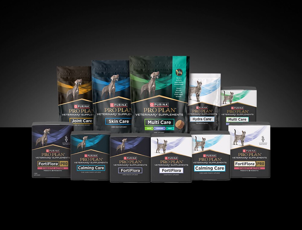 Lineup of Pro Plan Veterinary supplements.