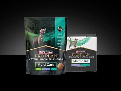 Canine and feline Pro Plan Veterinary Supplements Multi Care packages.